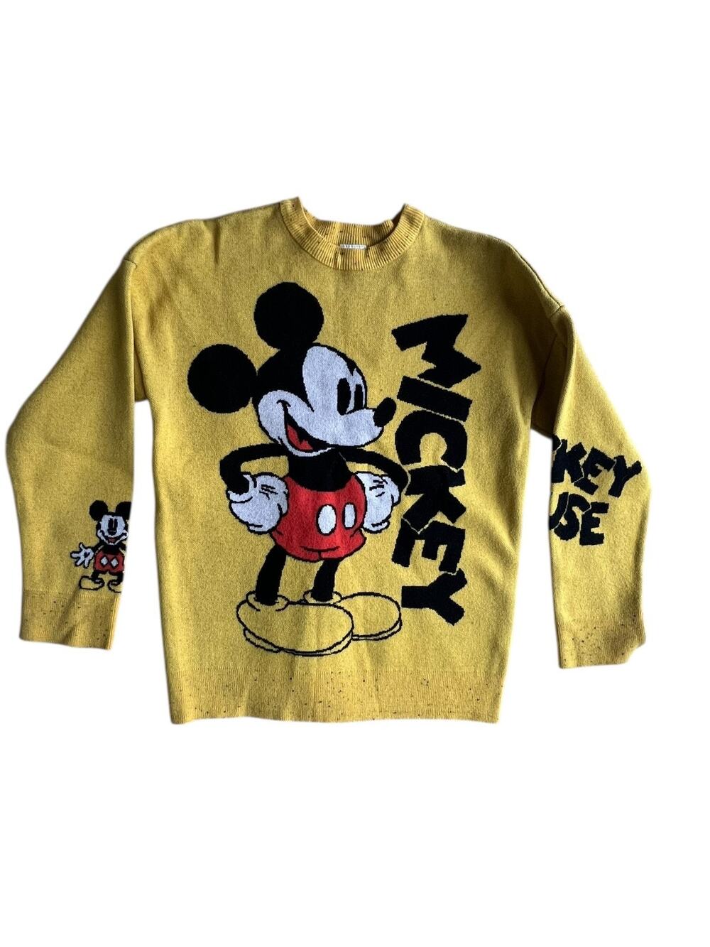 Disney Store Parks Mickey Mouse Yellow Sweater Unisex Adult Pullover Knit Size S